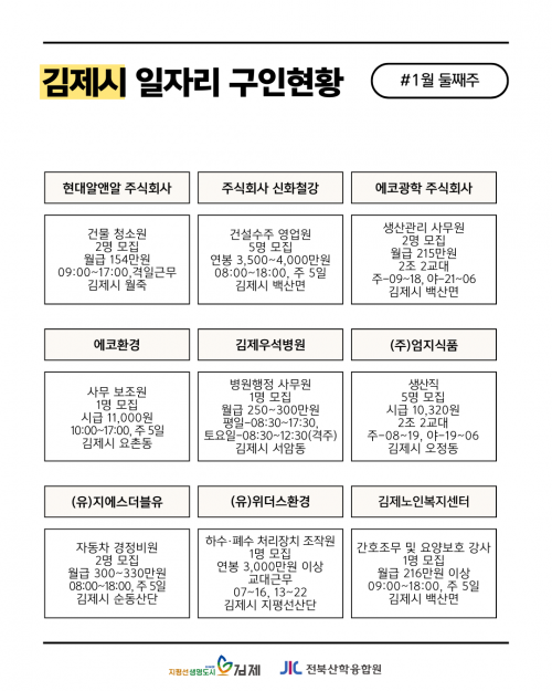 [김제일자리종합지원센터 일자리정보지] 1월 둘째주